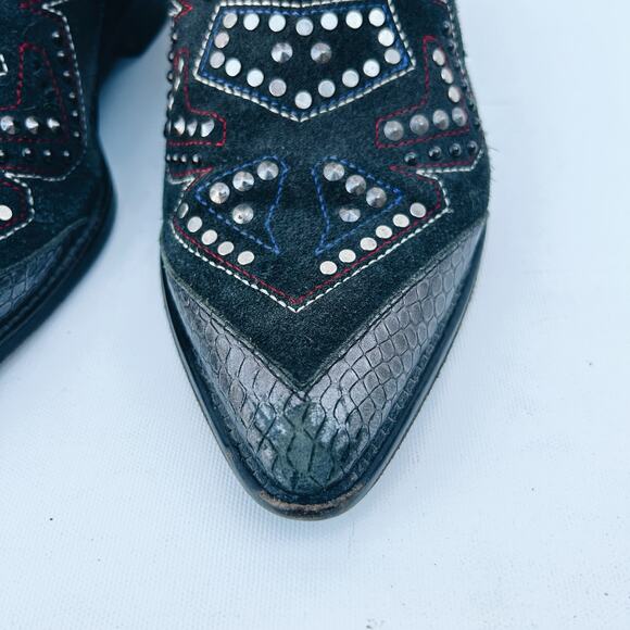 Zadig & Voltaire Mods Neo Clous Ankle Boots Western Embellished Suede 9 Black 39 - Picture 6 of 12